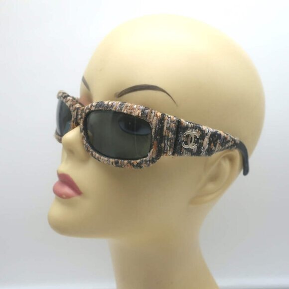 Chanel Metallic Tweed Rectangular Sunglasses Black/Multi - Picture 3 of 6